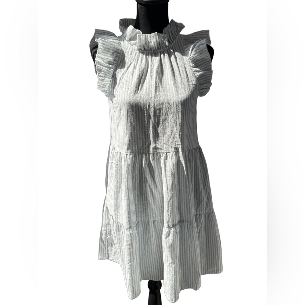 SAYLOR Gray Striped Ruffle Mini Dress